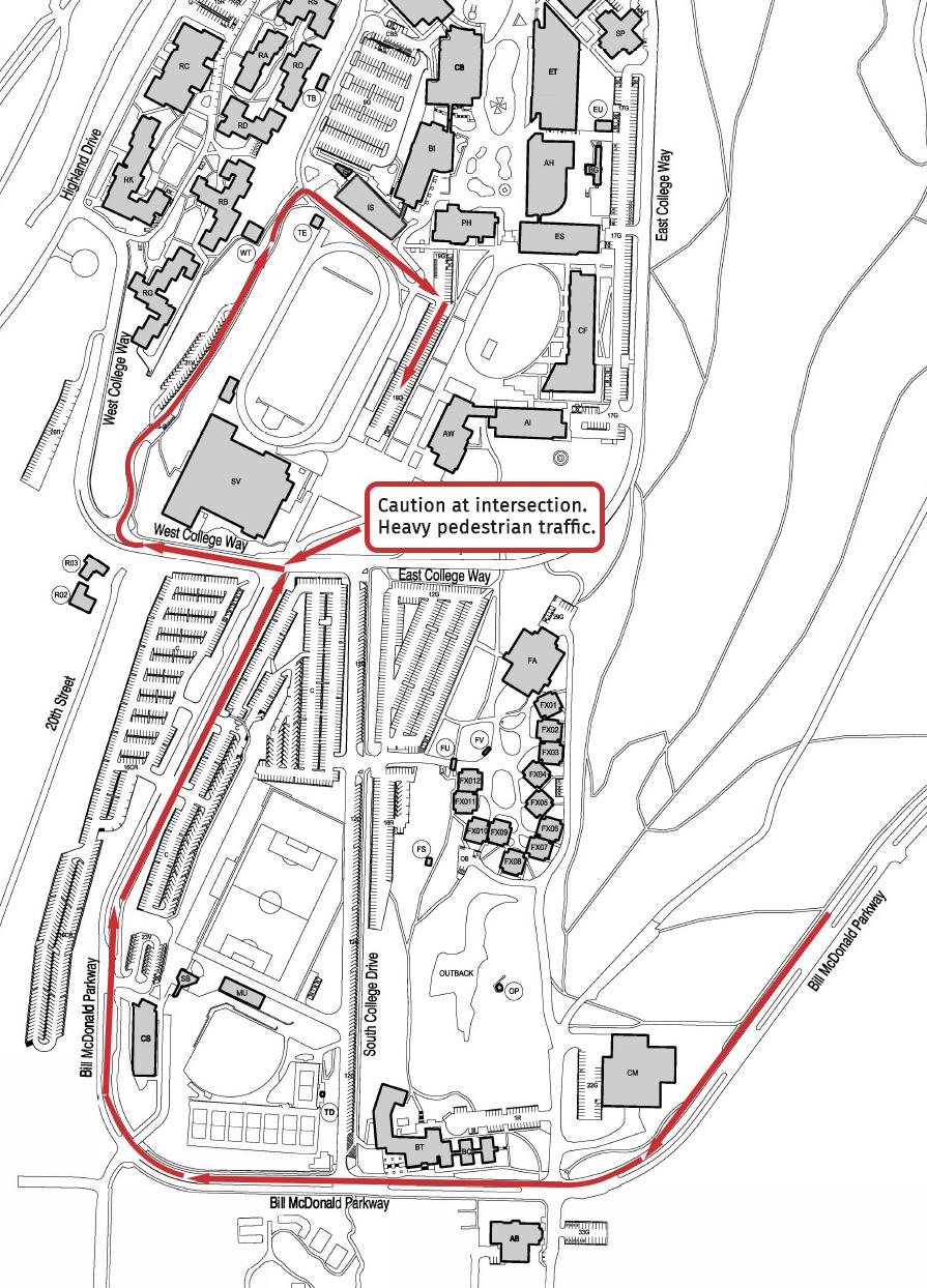 Map showing route to parking lot 19G